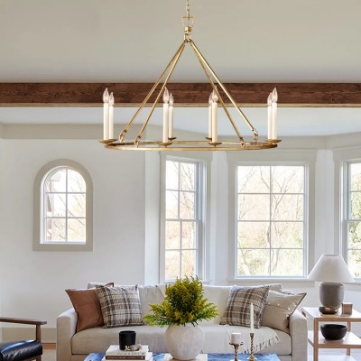 Jock French Gold Wagon Wheel Candle-Shaped Metal Chandelier Jock French Gold Wagon Wheel Candle-Shaped Metal Chandelier