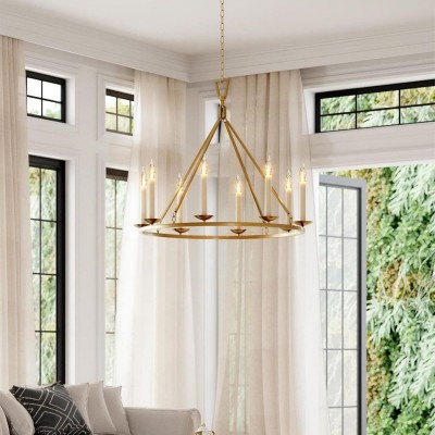 Jock French Gold Wagon Wheel Candle-Shaped Metal Chandelier Jock French Gold Wagon Wheel Candle-Shaped Metal Chandelier