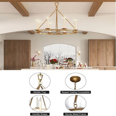 Jock French Gold Wagon Wheel Candle-Shaped Metal Chandelier Jock French Gold Wagon Wheel Candle-Shaped Metal Chandelier