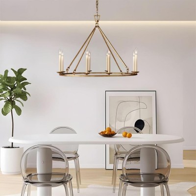 Jock French Gold Wagon Wheel Candle-Shaped Metal Chandelier Jock French Gold Wagon Wheel Candle-Shaped Metal Chandelier