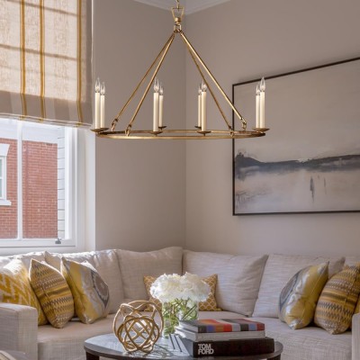Jock French Gold Wagon Wheel Candle-Shaped Metal Chandelier Jock French Gold Wagon Wheel Candle-Shaped Metal Chandelier
