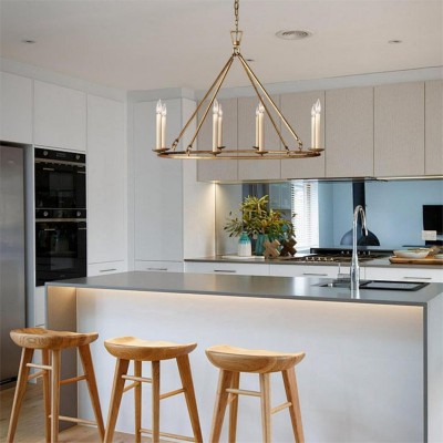 Jock French Gold Wagon Wheel Candle-Shaped Metal Chandelier Jock French Gold Wagon Wheel Candle-Shaped Metal Chandelier