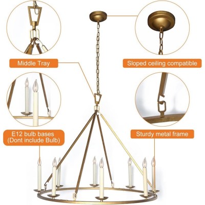 Jock French Gold Wagon Wheel Candle-Shaped Metal Chandelier Jock French Gold Wagon Wheel Candle-Shaped Metal Chandelier