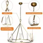 Jock French Gold Wagon Wheel Candle-Shaped Metal Chandelier
