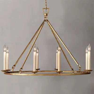 Jock French Gold Wagon Wheel Candle-Shaped Metal Chandelier Jock French Gold Wagon Wheel Candle-Shaped Metal Chandelier