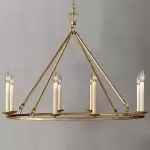 Jock French Gold Wagon Wheel Candle-Shaped Metal Chandelier
