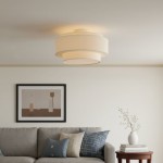 Elsbeth French Country White Linen Tiered Drum Ceiling Light