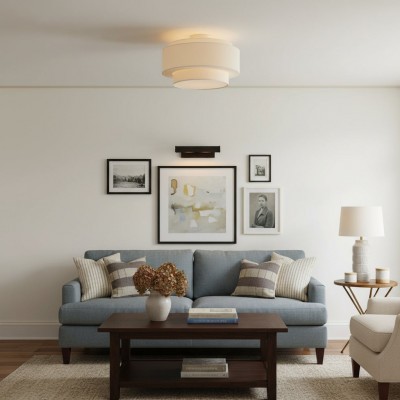 Elsbeth French Country White Linen Tiered Drum Ceiling Light