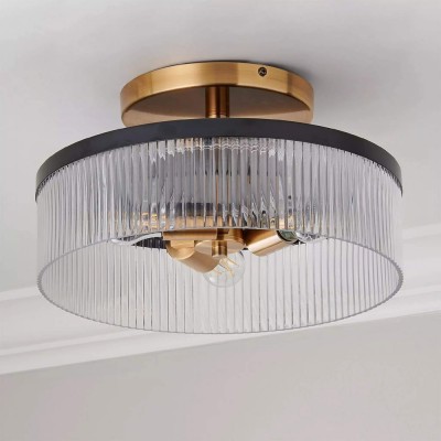 Karen Minimalist Glass Ribbed 2-Light Semi Flush Ceiling Light
