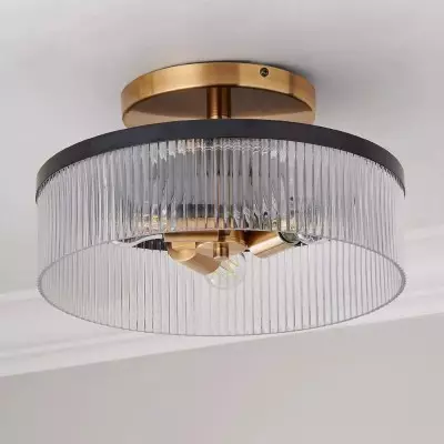 Karen Minimalist Glass Ribbed 3-Light Semi Flush Ceiling Light Karen Minimalist Glass Ribbed 3-Light Semi Flush Ceiling Light