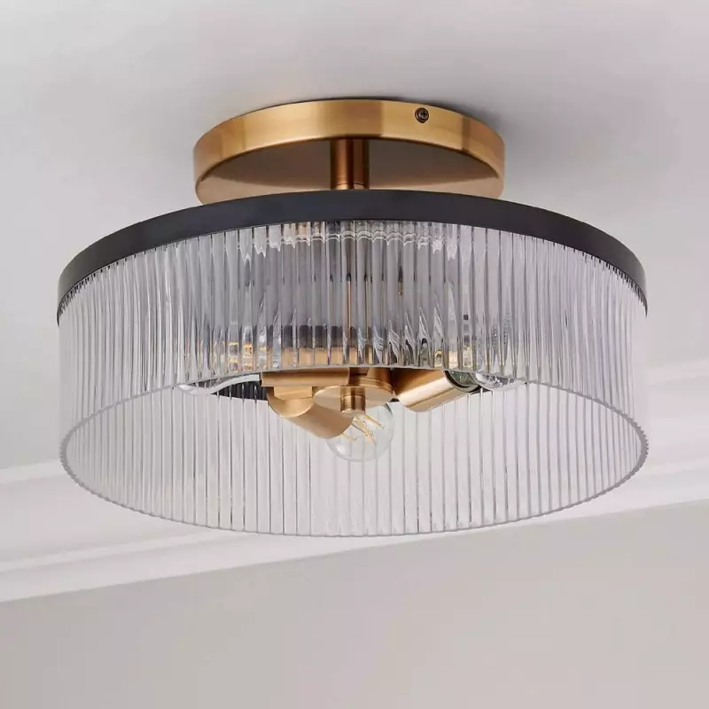 Karen Minimalist Glass Ribbed Semi Flush Ceiling Light