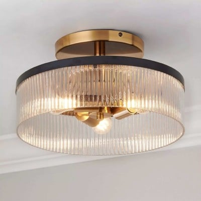 Karen Minimalist Glass Ribbed 2-Light Semi Flush Ceiling Light