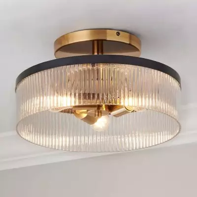 Karen Minimalist Glass Ribbed 3-Light Semi Flush Ceiling Light Karen Minimalist Glass Ribbed 3-Light Semi Flush Ceiling Light