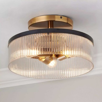 Karen Minimalist Glass Ribbed Semi Flush Ceiling Light