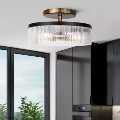 Karen Minimalist Glass Ribbed 3-Light Semi Flush Ceiling Light Karen Minimalist Glass Ribbed 3-Light Semi Flush Ceiling Light