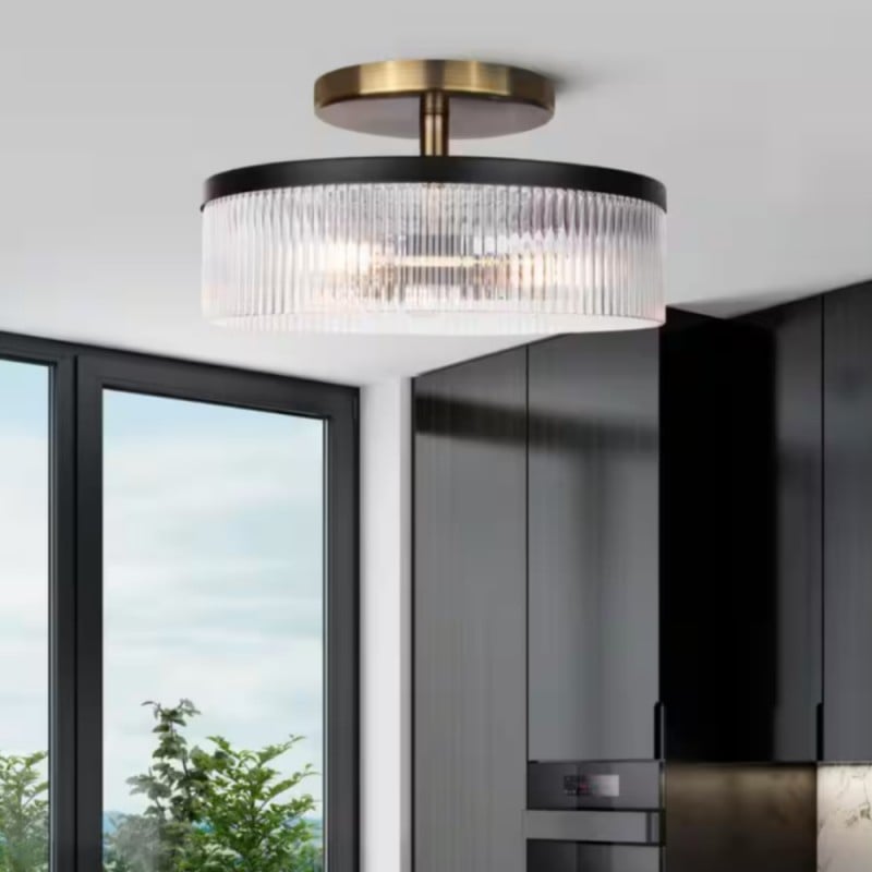Karen Minimalist Glass Ribbed 2-Light Semi Flush Ceiling Light