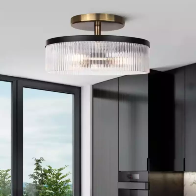 Karen Minimalist Glass Ribbed Semi Flush Ceiling Light