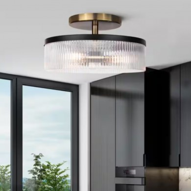 Karen Minimalist Glass Ribbed Semi Flush Ceiling Light