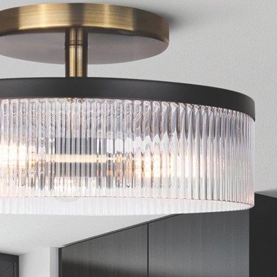 Karen Minimalist Glass Ribbed 2-Light Semi Flush Ceiling Light
