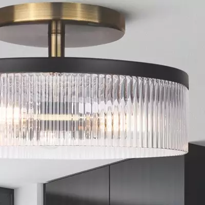 Karen Minimalist Glass Ribbed 3-Light Semi Flush Ceiling Light Karen Minimalist Glass Ribbed 3-Light Semi Flush Ceiling Light