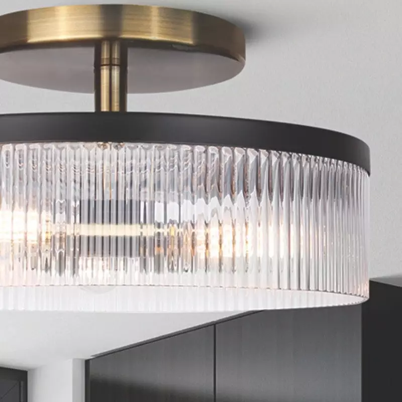 Karen Minimalist Glass Ribbed Semi Flush Ceiling Light