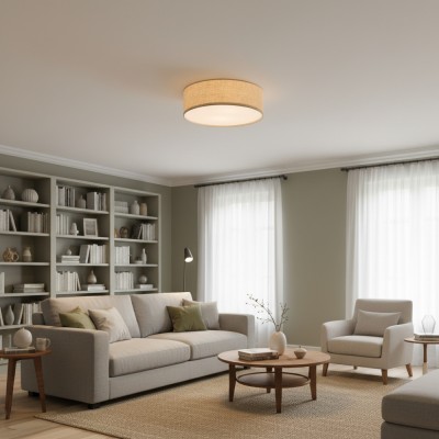 Toren Modern Linen Fabric Drum Flush Mount Ceiling Light