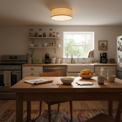 Toren Modern Linen Fabric Drum Flush Mount Ceiling Light