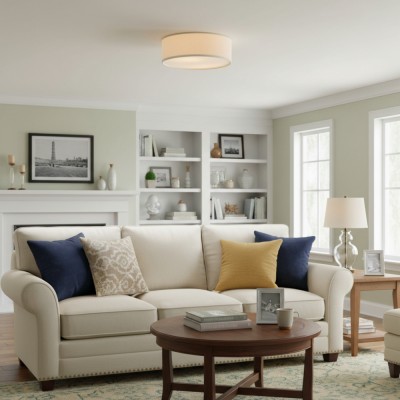 Toren Modern Linen Fabric Drum Flush Mount Ceiling Light Toren Modern Linen Fabric Drum Flush Mount Ceiling Light