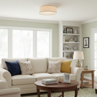 Toren Modern Linen Fabric Drum Flush Mount Ceiling Light Toren Modern Linen Fabric Drum Flush Mount Ceiling Light