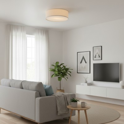 Toren Modern Linen Fabric Drum Flush Mount Ceiling Light