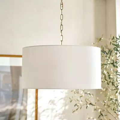 Toren Modern White Linen Drum Pendant Light Toren Modern White Linen Drum Pendant Light