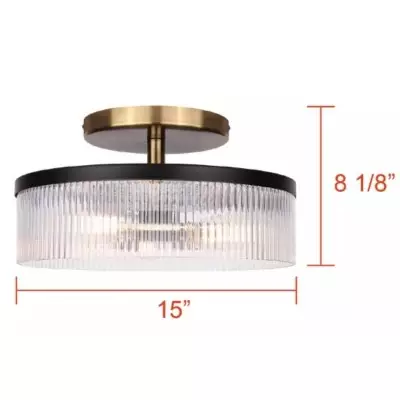 Karen Minimalist Glass Ribbed 3-Light Semi Flush Ceiling Light Karen Minimalist Glass Ribbed 3-Light Semi Flush Ceiling Light