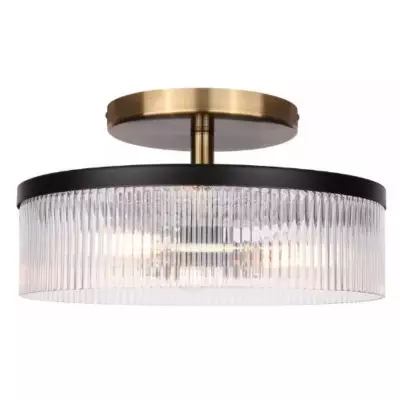 Karen Minimalist Glass Ribbed 3-Light Semi Flush Ceiling Light Karen Minimalist Glass Ribbed 3-Light Semi Flush Ceiling Light