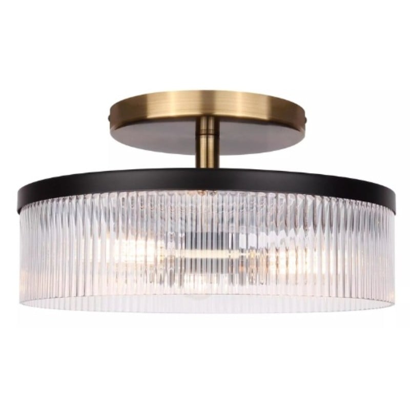 Karen Minimalist Glass Ribbed 2-Light Semi Flush Ceiling Light