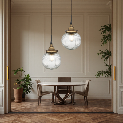 Meliora Rustic Ribbed Glass Globe Pendant Light Meliora Rustic Ribbed Glass Globe Pendant Light