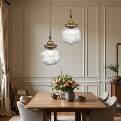 Meliora Rustic Ribbed Glass Globe Pendant Light Meliora Rustic Ribbed Glass Globe Pendant Light