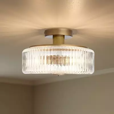Willa Rustic Round Ribbed Glass Ceiling Light Willa Rustic Round Ribbed Glass Ceiling Light