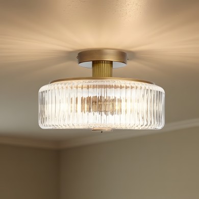 Willa Rustic Round Ribbed Glass Ceiling Light