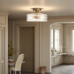 Willa Rustic Round Ribbed Glass Ceiling Light