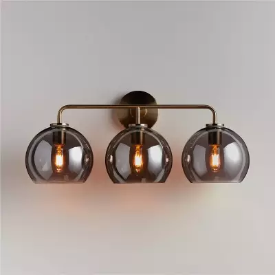 Konig Minimalist 3-Light Round Shade Brass Glass Wall Light Konig Minimalist 3-Light Round Shade Brass Glass Wall Light