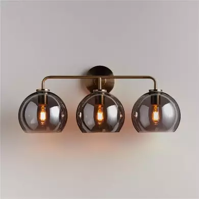 Konig Minimalist 3-Light Round Shade Brass Glass Wall Light Konig Minimalist 3-Light Round Shade Brass Glass Wall Light