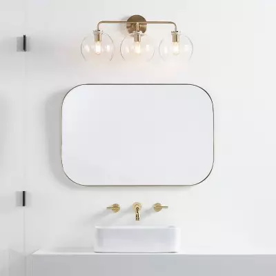 Konig Minimalist 3-Light Round Shade Brass Glass Wall Light Konig Minimalist 3-Light Round Shade Brass Glass Wall Light