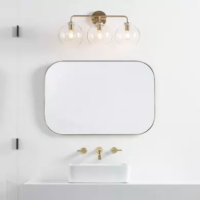 Konig Minimalist 3-Light Round Shade Brass Glass Wall Light Konig Minimalist 3-Light Round Shade Brass Glass Wall Light