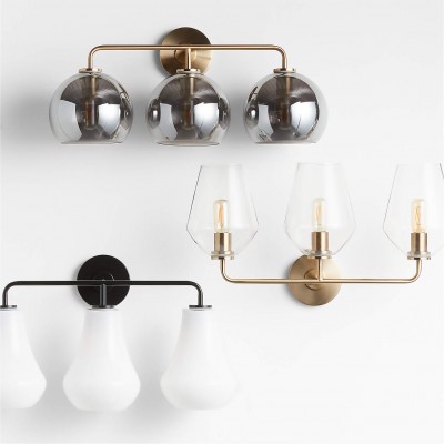 Konig Minimalist 3-Light Round Shade Brass Glass Wall Light Konig Minimalist 3-Light Round Shade Brass Glass Wall Light