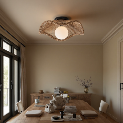 Lovary Bohemian Rattan Flower Flush Mount Ceiling Light