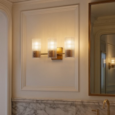 Joanna Modern 2/3 Light Ribbed Fluted Glass Wall Light Joanna Modern 2/3 Light Ribbed Fluted Glass Wall Light