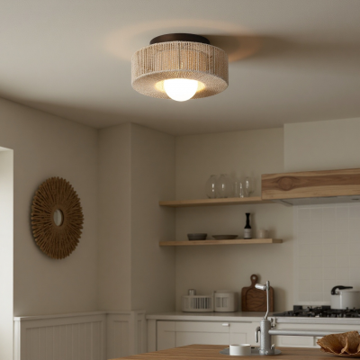 Lavan Rustic Hemp Rope Round Flush Mount Ceiling Light