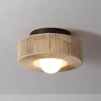 Lavan Rustic Hemp Rope Round Flush Mount Ceiling Light