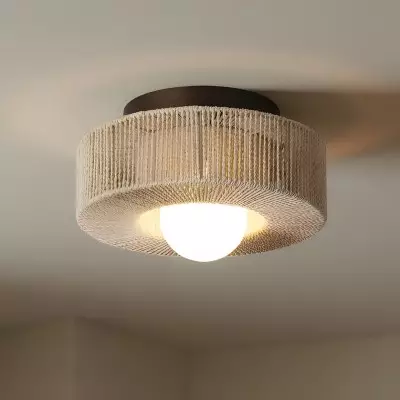 Lavan Rustic Hemp Rope Round Flush Mount Ceiling Light