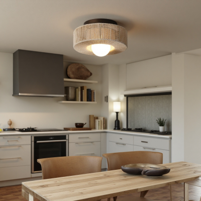 Lavan Rustic Hemp Rope Round Flush Mount Ceiling Light